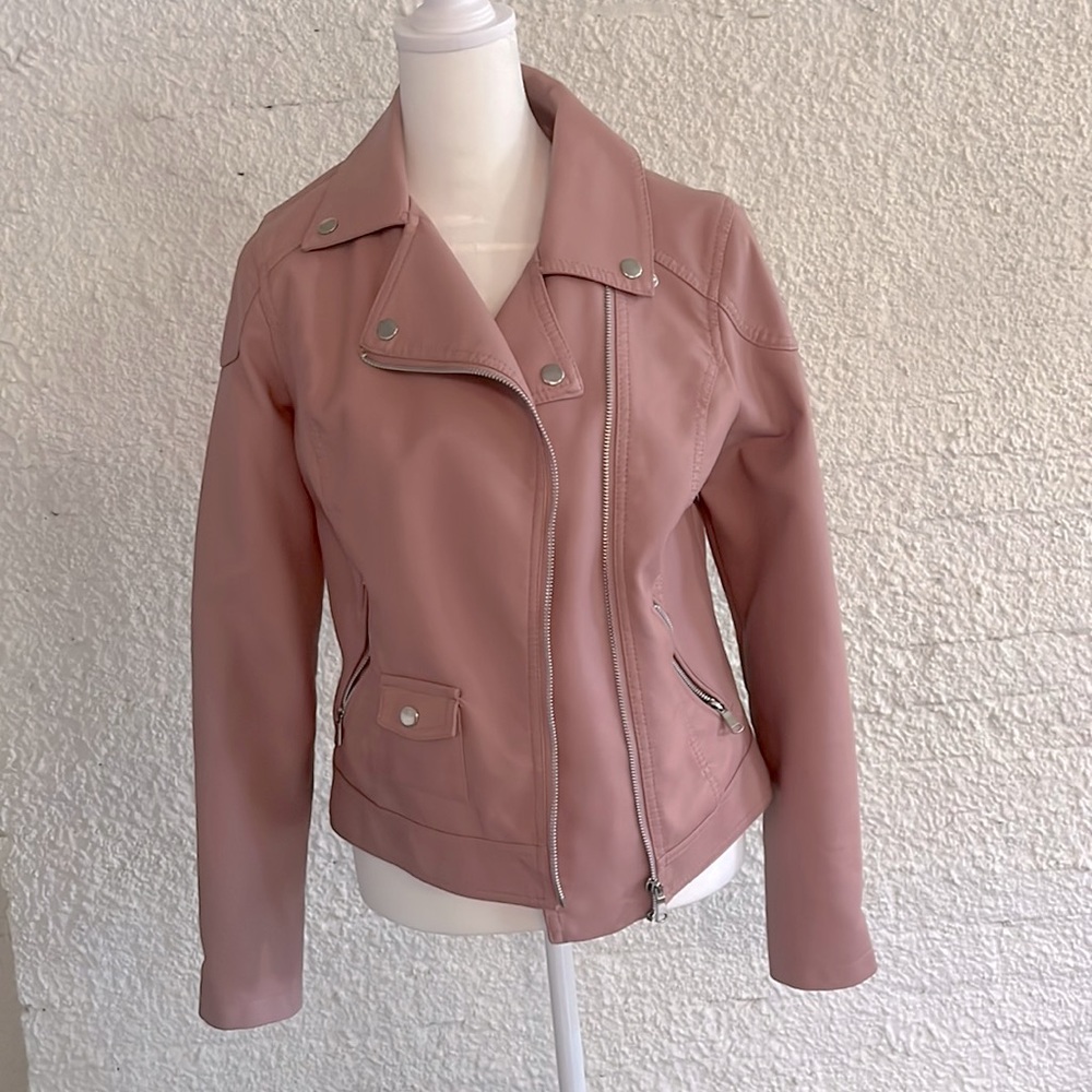 YMI Pink Faux Leather Moto Jacket
